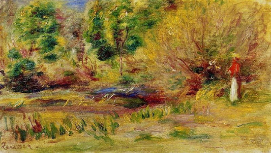 Woman Wearing A Hat In A Landscape by Pierre Auguste Renoir