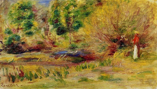 Woman Wearing A Hat In A Landscape by Pierre Auguste Renoir