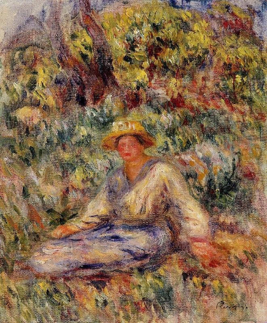 Woman In Blue In A Landscape by Pierre Auguste Renoir
