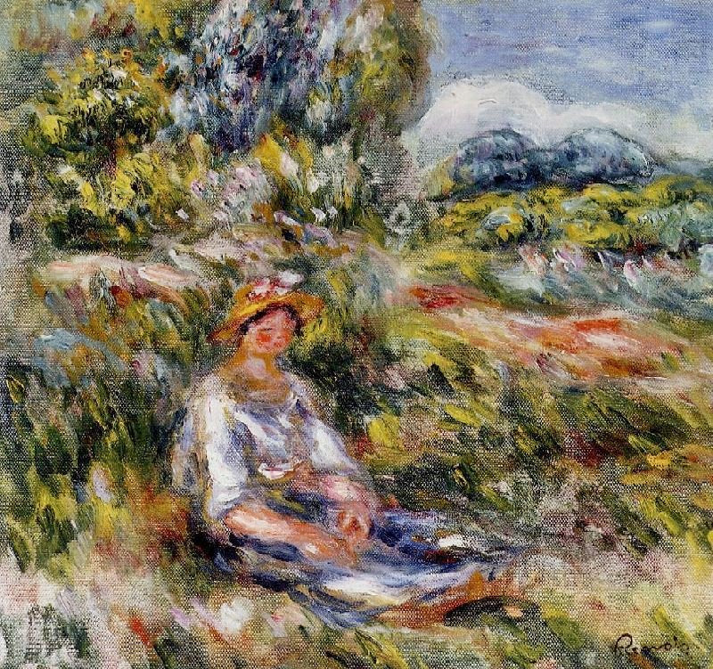 YOUNG GIRL SEATED IN A MEADOW