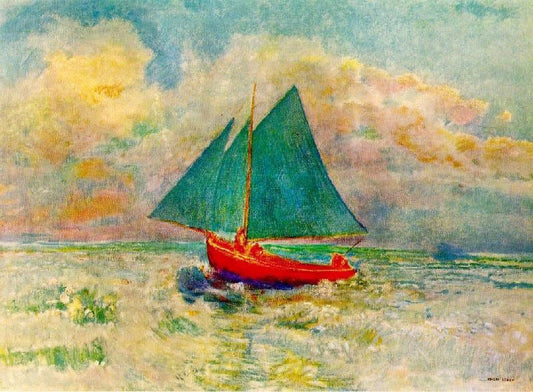 Red Boat With Blue Sails by Odilon Redon