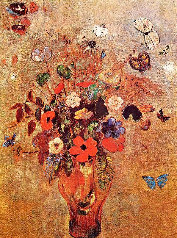 VASE WITH FLOWERS AND BUTTERFLIES
