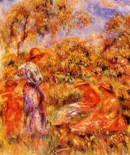 Three Women And Child In A Landscape by Pierre Auguste Renoir