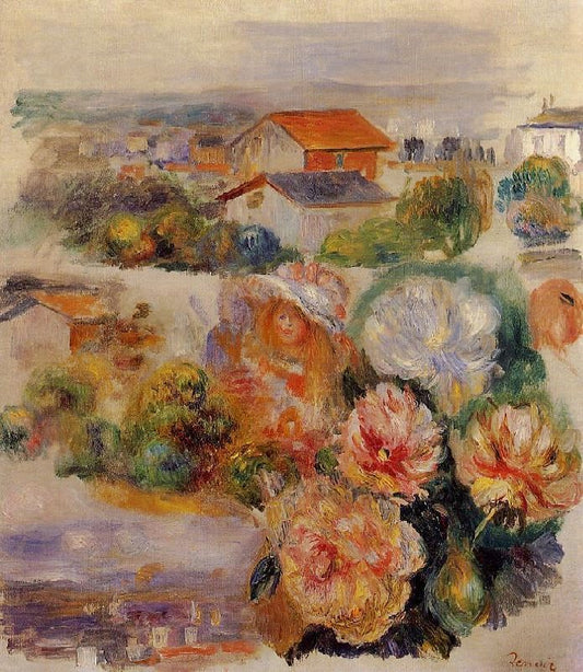 Landscape, Flowers And Little Girl by Pierre Auguste Renoir