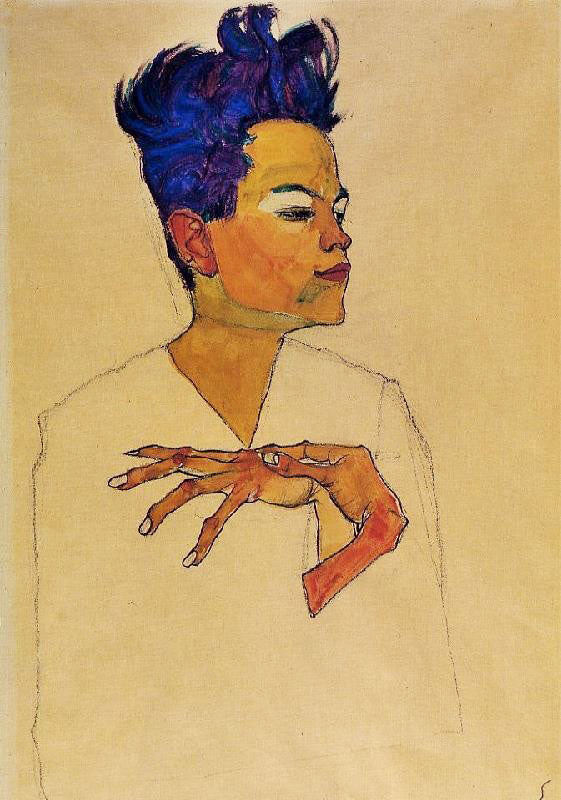 Self Portrait With Hands On Chest by Egon Schiele