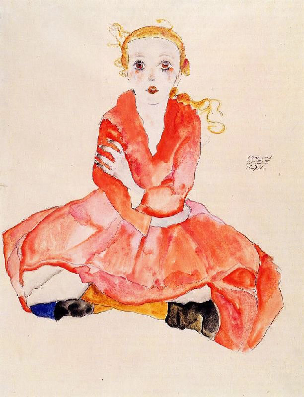 Seated Girl Facing Front by Egon Schiele