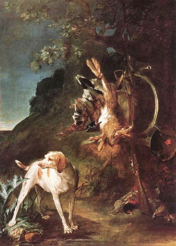 GAME STILL LIFE WITH HUNTING DOG