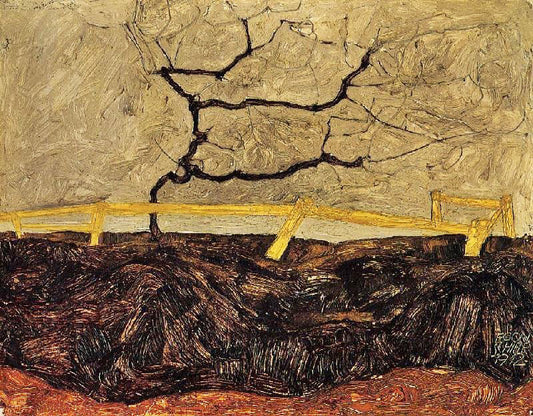 Bare Tree Behind A Fence by Egon Schiele