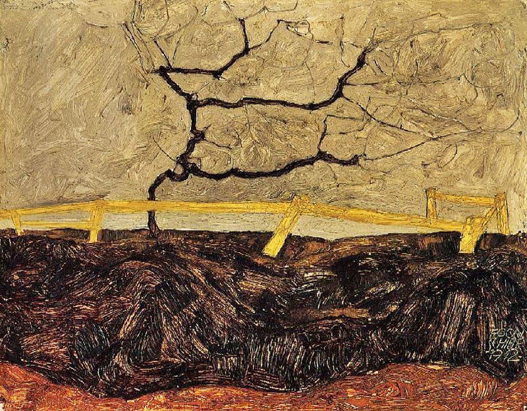 Bare Tree Behind A Fence by Egon Schiele