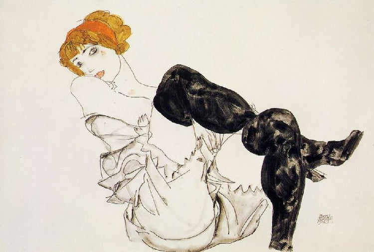 Woman In Black Stockings by Egon Schiele