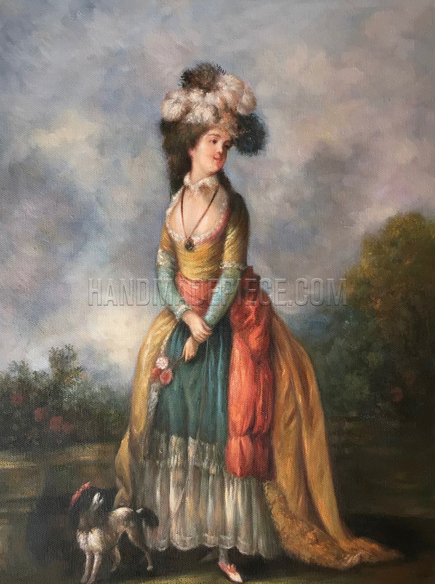 A Lady Walking With A King Charles Spaniel by Jean-Frédéric Schall