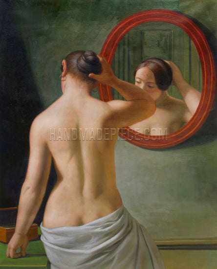 A Nude Woman Doing Her Hair Before A Mirror by Christoffer Wilhelm Eckersberg