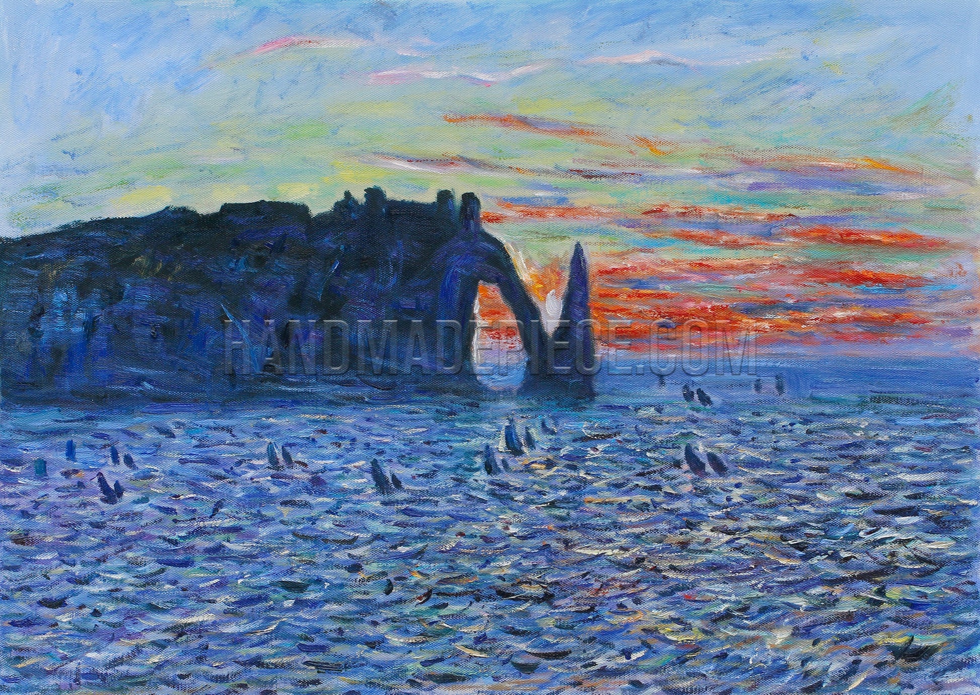 Etretat, The Needle Rock And The Porte D’Aval, Sunset by Claude Oscar Monet