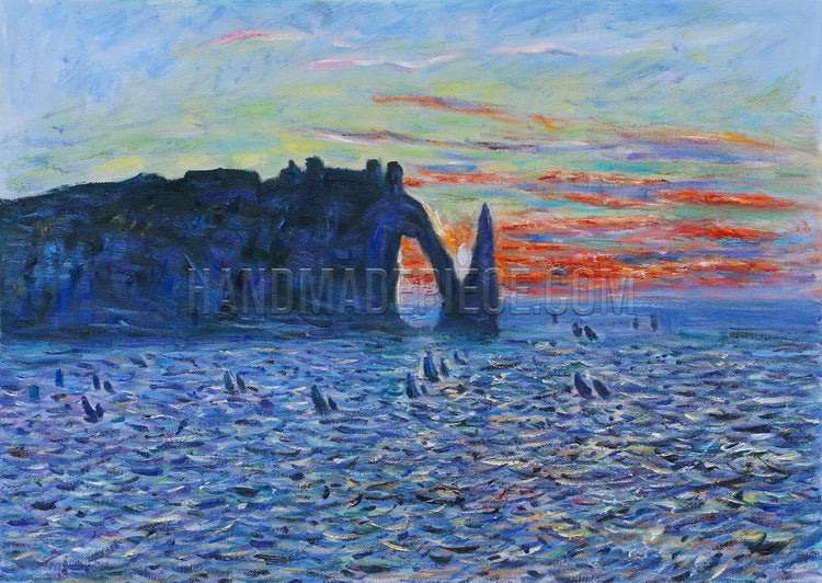 Etretat, The Needle Rock And The Porte D’Aval, Sunset by Claude Oscar Monet