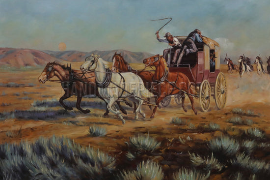 Stagecoach Pursued By Mounted Indians by Richard Lorenz