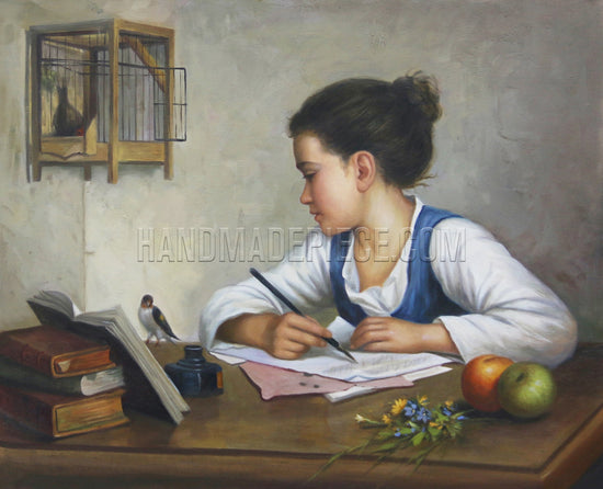 A Girl Writing by Henriette Browne
