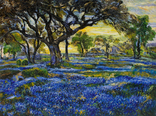 Old Live Oak Tree And Bluebonnets On The West Texas Military Grounds, San Antonio by Julian Onderdonk