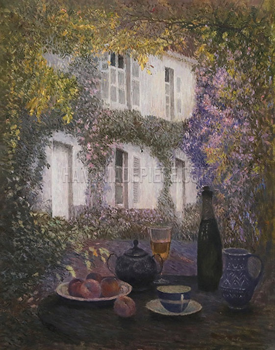 Table At The Mansion With Flowers by Henri Le Sidaner