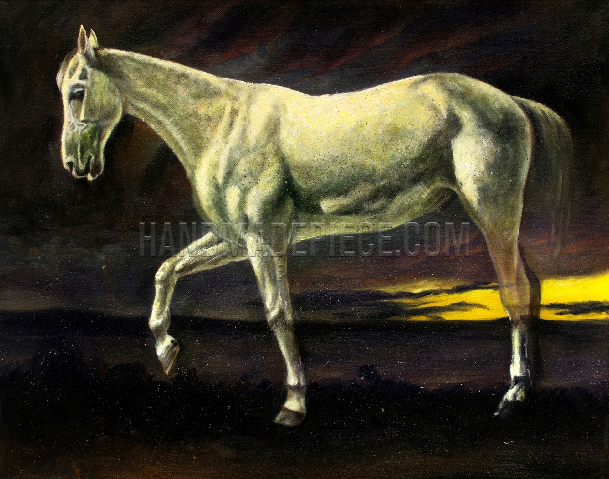 White Horse And Sunset by Albert Bierstadt
