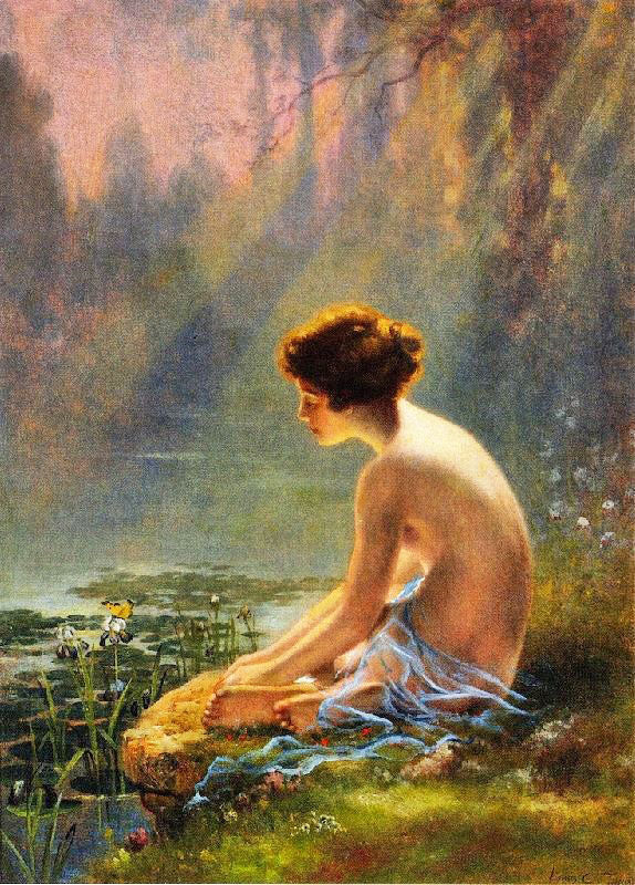 SEATED NUDE AT LILY POND
