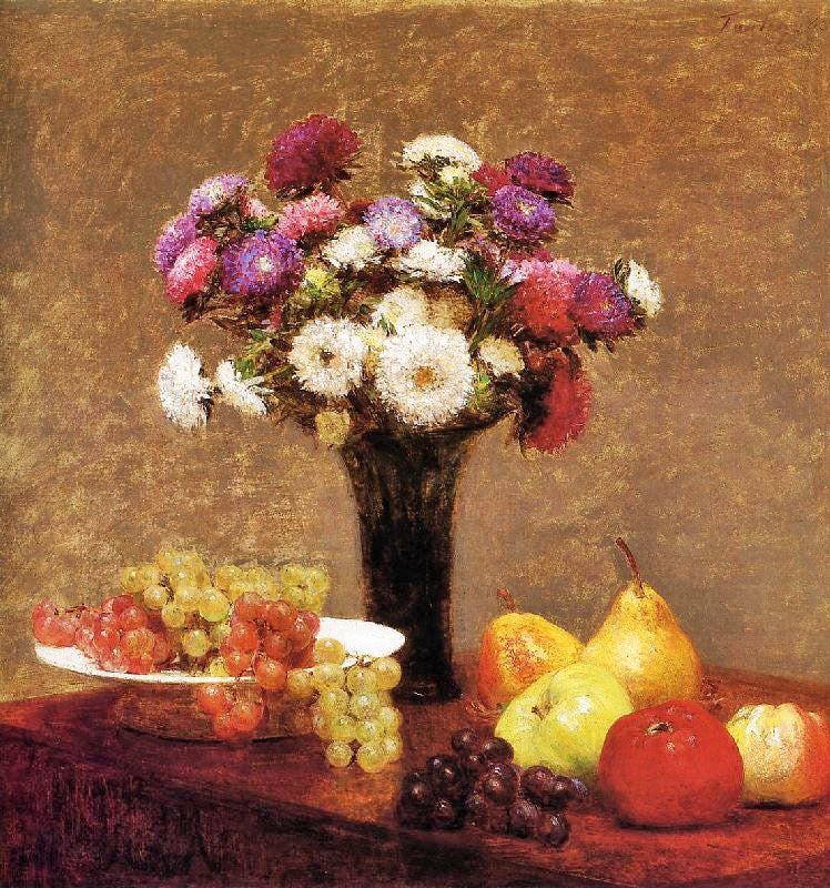 Asters And Fruit On A Table by Henri Fantin-Latour