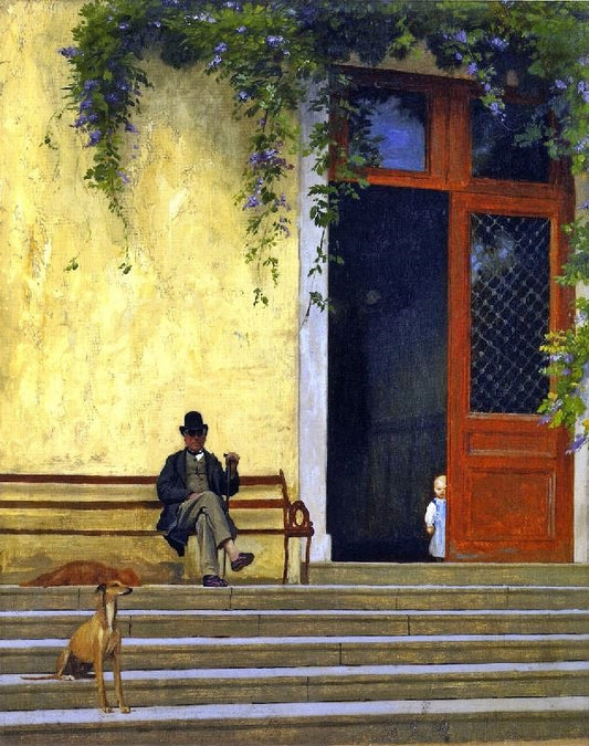 The Artist’S Father And Son On The Doorstep Of His House by Jean-Léon Gérôme