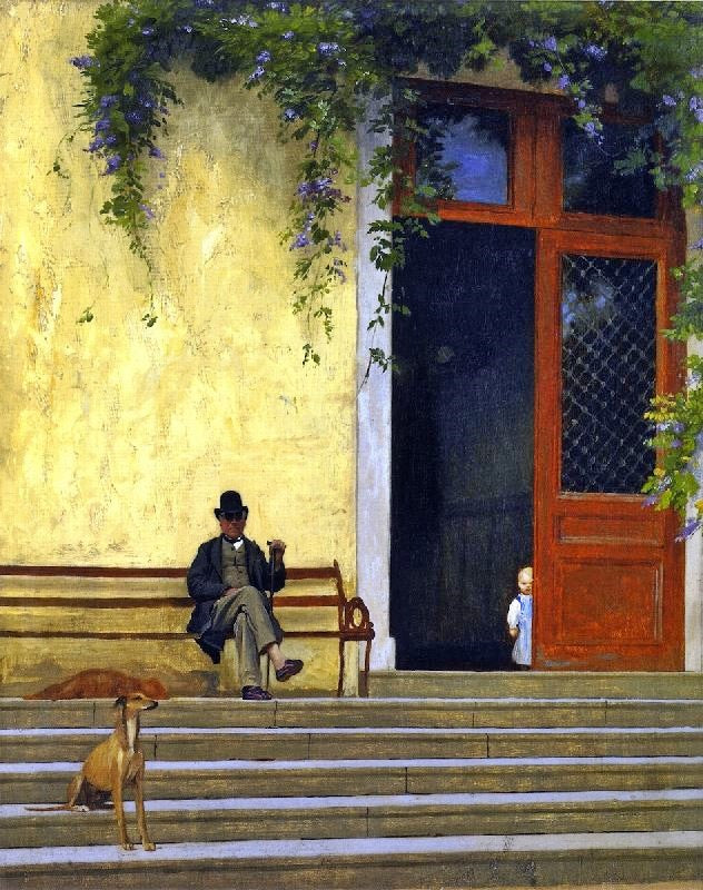 The Artist’S Father And Son On The Doorstep Of His House by Jean-Léon Gérôme