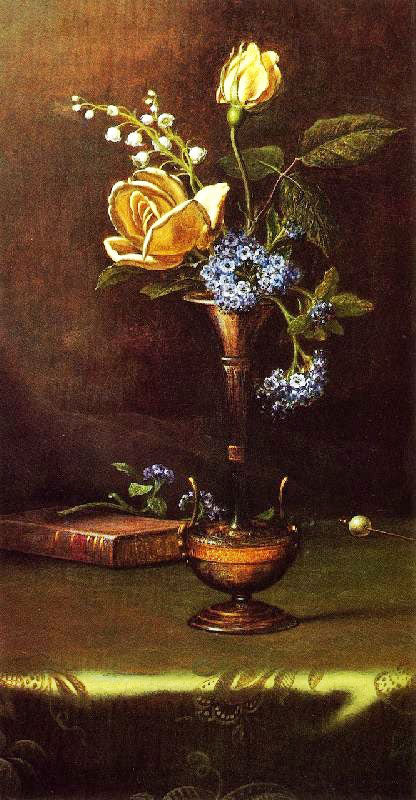 Flowers In A Vase With Book And Hairpin by Martin Johnson Heade