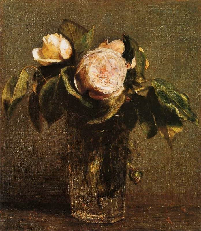Roses In A Tall Glass by Henri Fantin-Latour