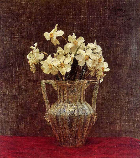 Narcisses In An Opaline Glass Vase by Henri Fantin-Latour