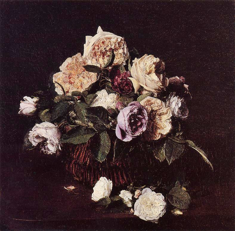 Roses In A Basket On A Table by Henri Fantin-Latour