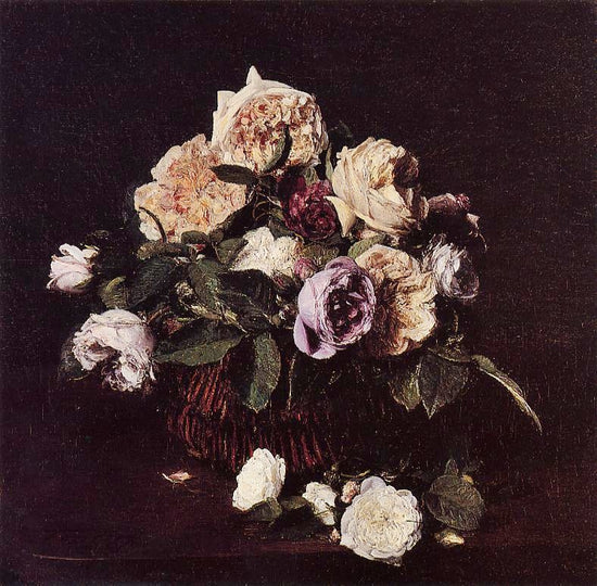 Roses In A Basket On A Table by Henri Fantin-Latour