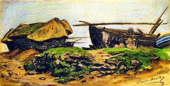 Caloges And Boat At Étretat by Claude Oscar Monet
