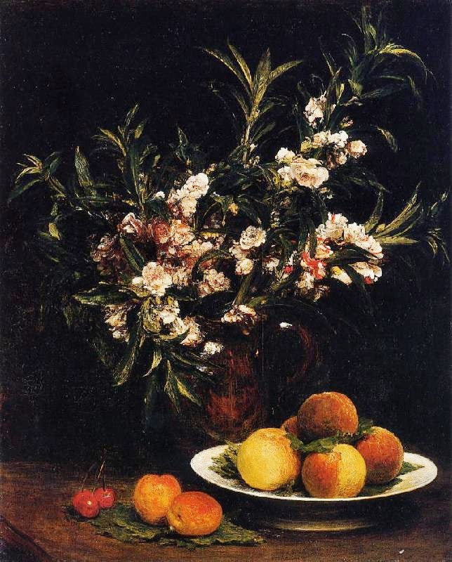 Still Life: Balsimines, Peaches And Apricots by Henri Fantin-Latour