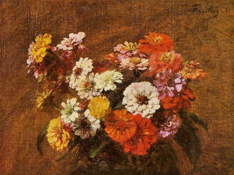 Zinnias In A Vase by Henri Fantin-Latour