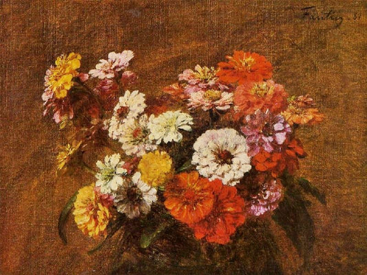 Zinnias In A Vase by Henri Fantin-Latour