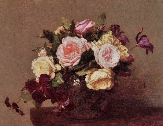 Roses And Clematis by Henri Fantin-Latour