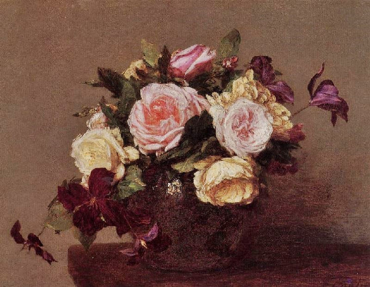 Roses And Clematis by Henri Fantin-Latour