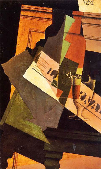 Bottle, Glass And Newspaper by Juan Gris
