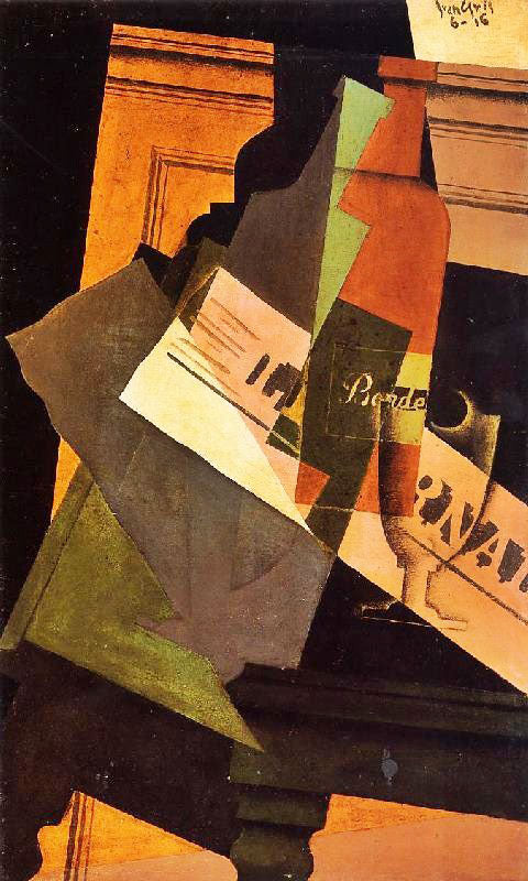 Bottle, Glass And Newspaper by Juan Gris