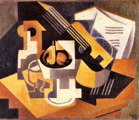 Guitar And Fruit Dish On A Table by Juan Gris