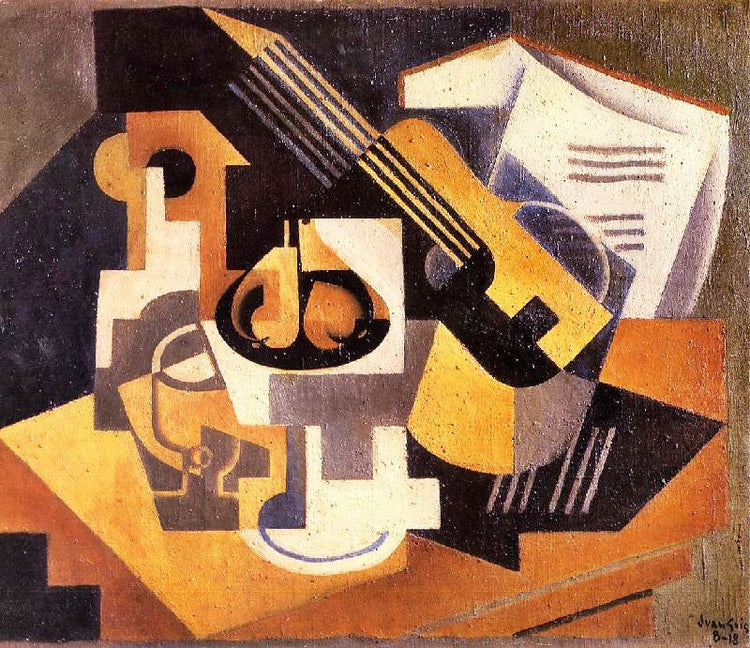 Guitar And Fruit Dish On A Table by Juan Gris