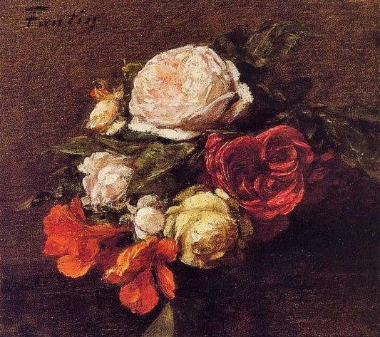 Roses And Nasturtiums by Henri Fantin-Latour