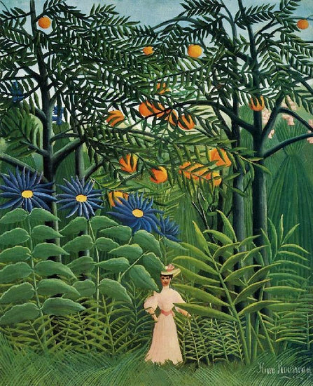 Woman Walking In An Exotic Forest by Henri Rousseau