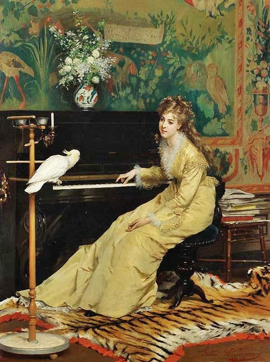Woman At The Piano With A Cockatoo by Gustave-Leonard de Jonghe