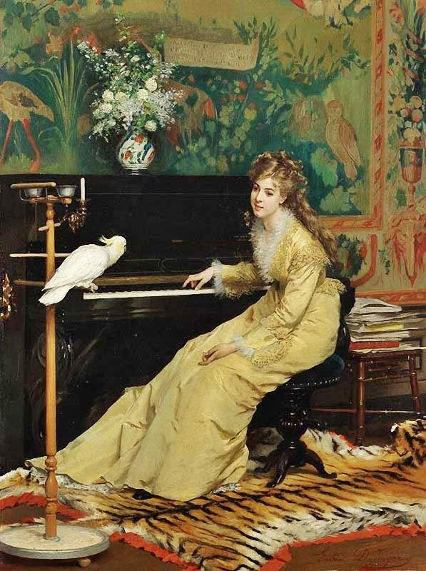 Woman At The Piano With A Cockatoo by Gustave-Leonard de Jonghe