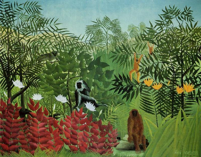 TROPICAL FOREST WITH APES AND SNAKE