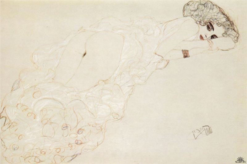 RECLINING NUDE LYING ON HER STOMACH AND FACING RIGHT