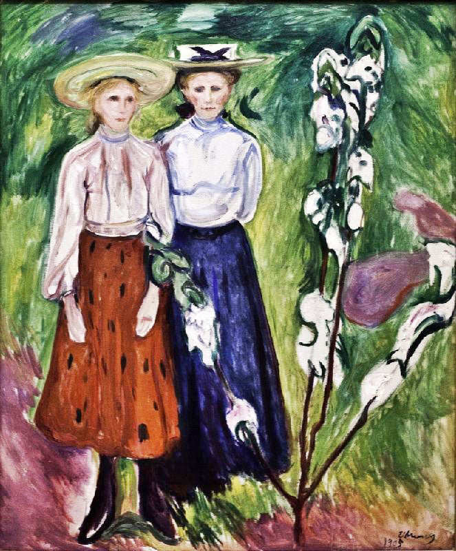 Two Girls Under A Apple Tree In Bloom by Edvard Munch