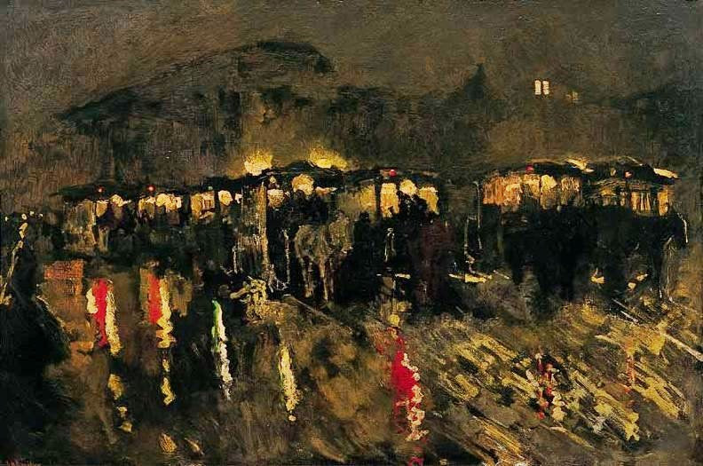 Horse Trams On Dam Square In Amsterdam At Night by George Heidrik Breitner